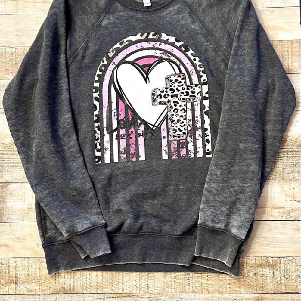 Bella Canvas Charcoal and Pink Graphic Women's Sweater